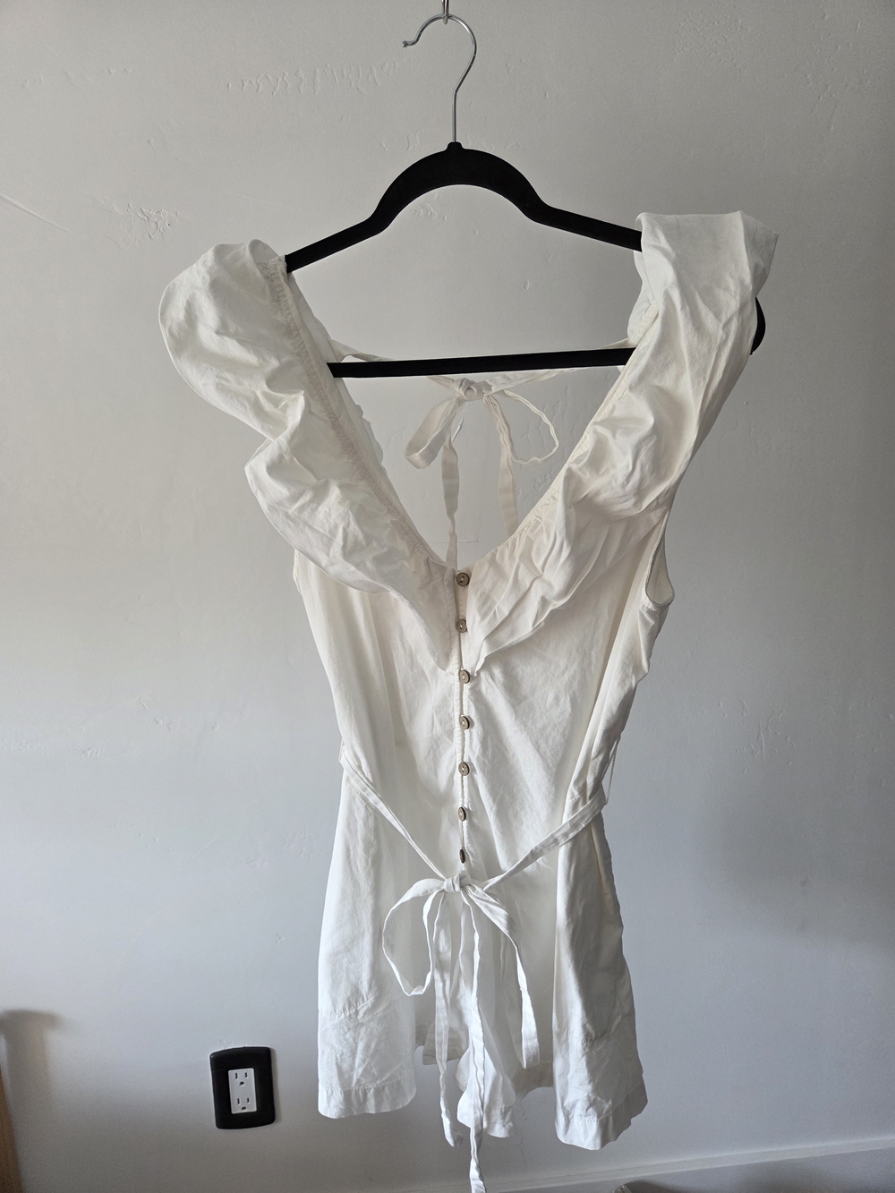 White Ruffled V-Neck Button-Front Romper - Picture 1 of 3